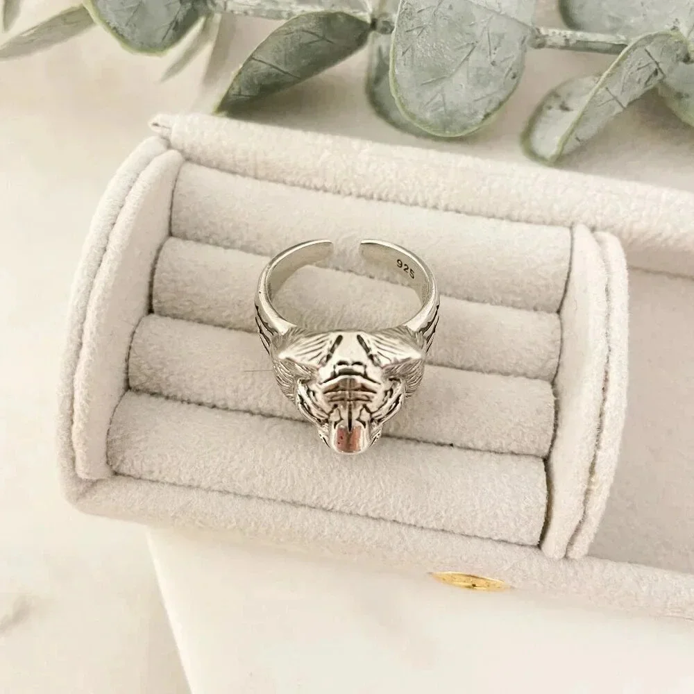 925 Sterling Silver Tiger Ring Unisex Cool Chunky Ring Bold Thick Ring